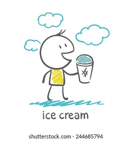 man eats ice cream illustration