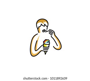 Man eats ice cream logo template. Sweets vector design. Food illustration