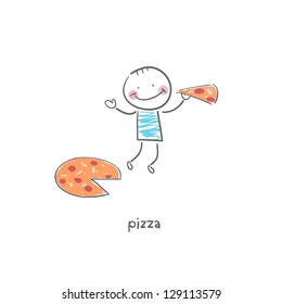 Man eats pizza. Illustration.
