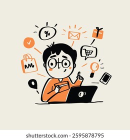 a man with e-commerce and shopping.