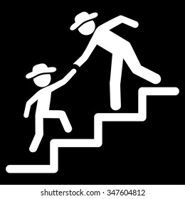 Man Education Steps vector icon. Style is flat symbol, white color, rounded angles, black background.