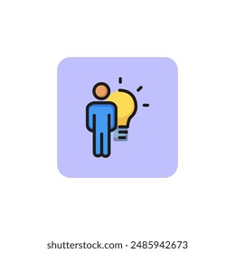 Man and electric bulb line icon. Inspiration, idea, solution. Startup concept. Vector illustration can be used for topics like business, strategy, planning