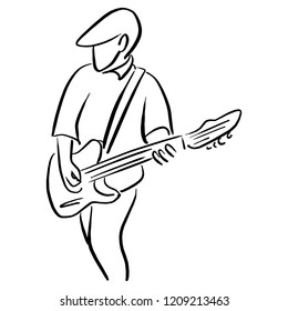 man with an electric guitar vector illustration sketch doodle hand drawn with black lines isolated on white background