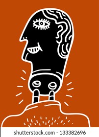 man with electric plug in his neck
