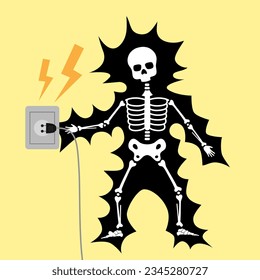 Man with electric shock in flat design. Electric danger.