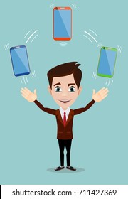 Man with an electronic gadget. Stock vector illustration for poster, greeting card, website, ad, business presentation, advertisement design.