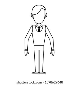Man with elegant clothes cartoon in black and white