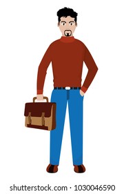 man with elegant clothes style and suitcase