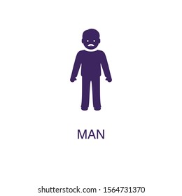 Man element in flat simple style on white background. Man icon, with text name concept template
