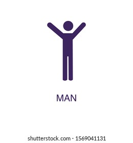 Man element in flat simple style on white background. Man icon, with text name concept template