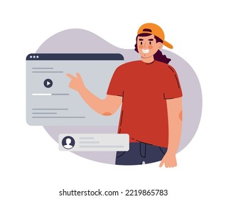 A man with elements for a mobile application. Ui ux designer arrangement interface elements of the application and sites.  Vector illustration 