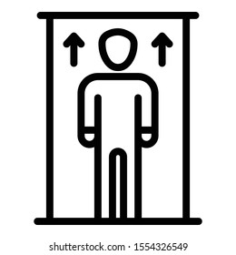 Man in elevator up arrows icon. Outline man in elevator up arrows vector icon for web design isolated on white background