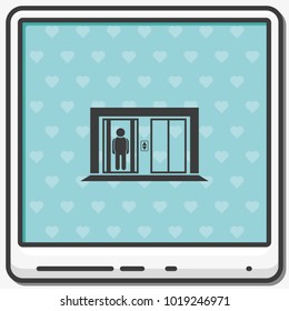 Man in elevator flat vector icon. Lift illustration.