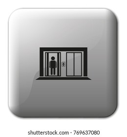 Man in elevator flat vector icon. Lift illustration.