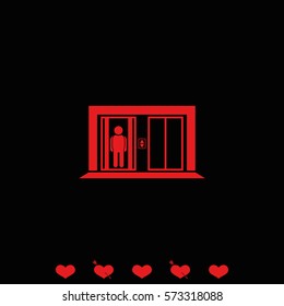 Man in elevator icon. Lift illustration.