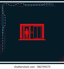Man in elevator icon. Lift illustration.