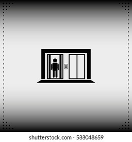 Man in elevator icon. Lift illustration.