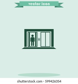 Man in elevator icon. Lift illustration.