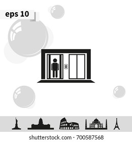 Man in elevator icon. Lift illustration.