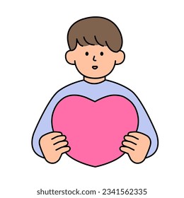 Man Embracing a Heart. Simple Vector Illustration.