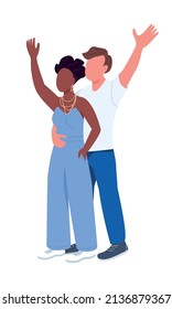 Man embracing woman semi flat color vector characters. Standing figures. Full body people on white. Honeymoon destination simple cartoon style illustration for web graphic design and animation