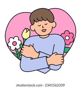 Man Embracing Yourself. Simple Vector Illustration.