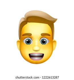 Man emoji icon, medium skin tone, blond hair, vector illustration.