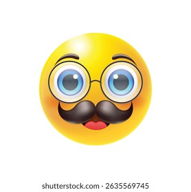 Cara de homem com bigode e óculos ilustração vetor isolado.