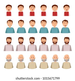 Man emotion face collection - boy young and old man expression set