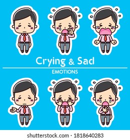 Man emotion set . Panic and Depressed illustrations.