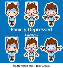 Man emotion set . Panic and Depressed illustrations.