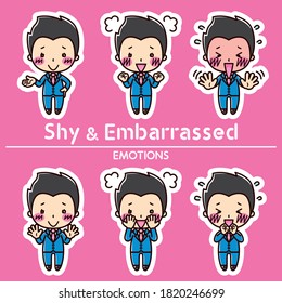 Man emotion set. Shy and Embarrassed Man illustrations.
