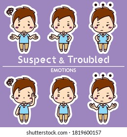 Man emotion set . Suspect and Troubled illustrations.