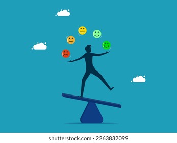 man are emotionally intelligent. Balance anxiety and happiness. vector illustration eps