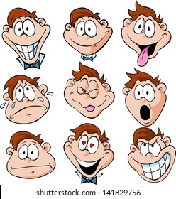 man emotions  - illustration of man with many facial expressions