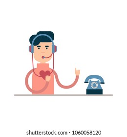 Man With Empathy And Love Talking On The Phone. Vector Concept Of The Helpline