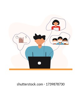 
man, employee reads the latest news on the Internet, vector illustration