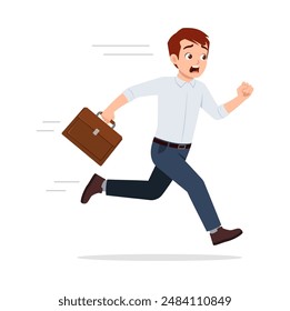 man employee run because of deadline time