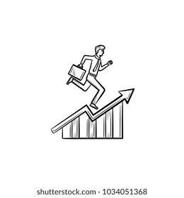 Man employee running up hand drawn outline doodle vector icon. Career ladder running sketch illustration for print, web, mobile and infographics isolated on white background.
