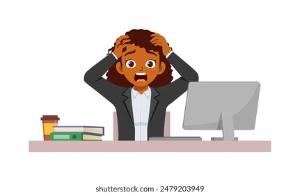 man employee sit in desk working on office and scream and panic