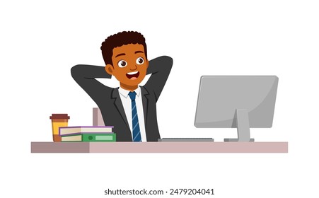 man employee sit in desk working on office and feel relaxed