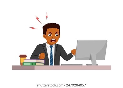 Man Mitarbeiter sitzen im Schreibtisch, arbeiten im Büro und schreien