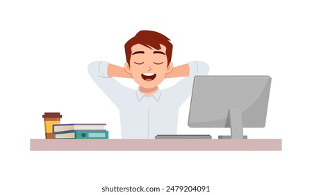 man employee sit in desk working on office and feel relaxed