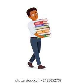man employee walking and holding stack of paper file document