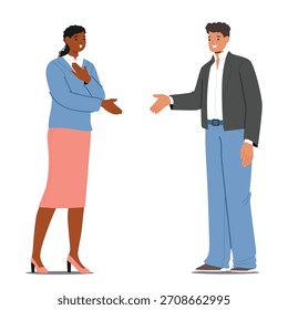 Grande empregador espalhando braço para aperto de mão parabenizando a candidata feminina com recrutamento positivo e conclusão de entrevista de sucesso compartilhando saudações profissionais ilustração vetorial