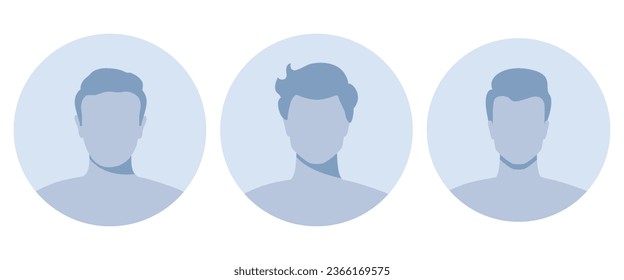 Man empty avatars set. Default photo placeholder for social networks, resumes, forums and dating sites. Male and female no photo images for unfilled user profile. Vector illustration