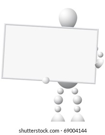 Man with empty board. Abstract 3d-human series from balls.