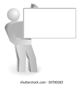 Man with empty board. Modern vector illustration. Holding blank sign.