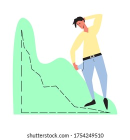 A man with empty pockets without money, unemployed, director who went bankrupt, financial crisis, vector illustration