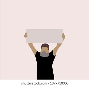 The man with empty posters in his hands with place for text, . Protestor, protest, demonstration, riot, political rally, right. Design for web banner, infographic, website.